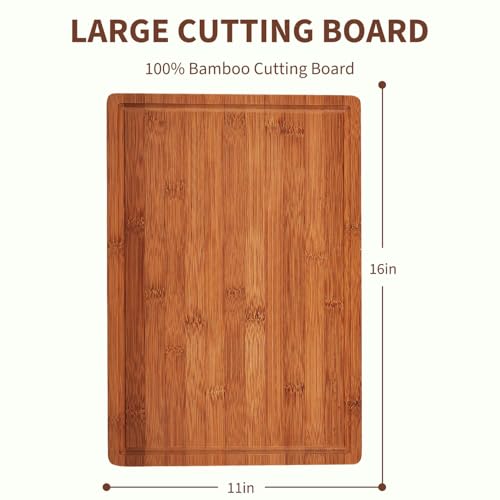 Tabla de Cortar de Bambú para Cocina, 40,6 x 27,9 cm, 2,54 cm de Grosor, Tabla de Madera con Ranura Profunda para Jugos para Carnes, Frutas y Verduras, Amigable con Cuchillos y Fácil de Limpiar, Natural miniatura 2