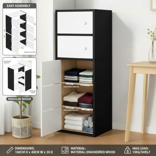 Image of 4-Door Morden Wooden Collapsible Wardrobe for Storage /Space Saving Wooden Wardrobe with Doors /Collpsible Storage Organiser /Living Room
