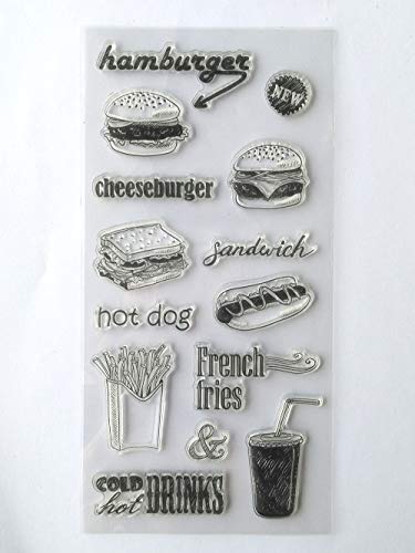 MaGuo Food Clear Stamps Hamburger Sandwiches French Fries Hot Dog Cling Stamps for Card Making Decoration and Scrapbooking