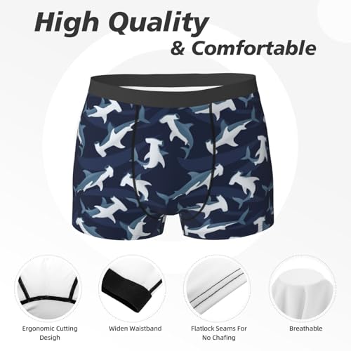 Cartoon Cute Hammerhead Shark Mens Underwear Boxer Briefs, Comfort Breathable Boxers For Men Regular2