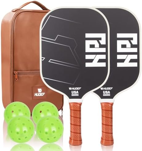 HUDEF USAPA Pickleball Paddles Set: Graphite & Fiberglass Honeycomb Core, 4 Outdoor Balls, PU Leather Carry Bag