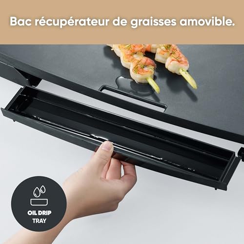 SEVERIN Plancha 2 200 W, Plaque de cuisson XXL pour viandes, poissons & légumes au revêtement anti-adhésif, Gril électrique avec bac récupérateur de graisse amovible, Noir, KG 2397