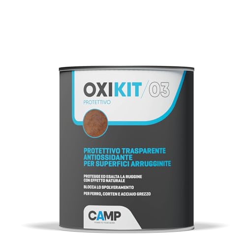 CAMP Oxi Kit 03 - Protettivo Trasparente Antiossidante per Superfici Arrugginite in Ferro, Acciaio e Materiali Ferrosi - Protegge, Esalta la Ruggine e Blocca lo Spolveramento, Effetto Naturale, 1l