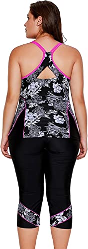 Lalagen Women's Plus Size Rash Guard Capris Tankini Athletic Swimwear Floral Xxxl #TOP2