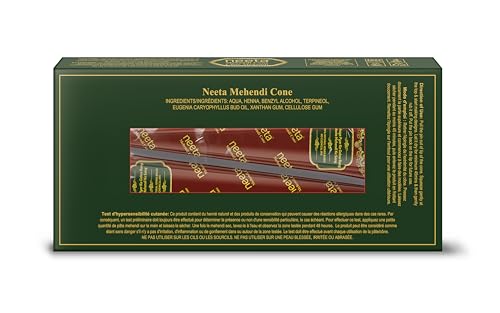 Image of Neeta Natural Mehendi Cones for Hands & Bridal Use, Reddish Brown Color, Fine Needle Tip for Hand Designing, Water-Resistant Formula, Pack of 4 Cones
