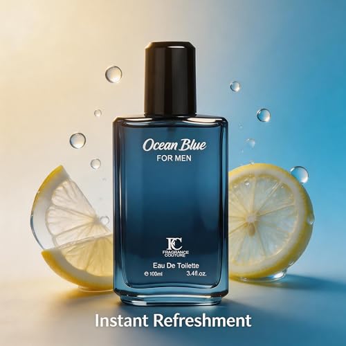 Image of AFLUXE Ocean Blue Eau de Parfum for Men, Fresh Aquatic Woody Cologne with Sea Water, Mint & Cedar Notes, Long Lasting Masculine Fragrance, 3.4 Fl Oz (100ml)