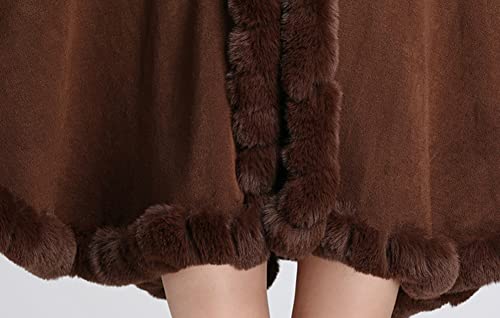 Women Open Front Faux Rabbit Fur Collar Poncho Cape Large Knitted Cardigan Shawl Coat Winter Warm Cape Cloak3