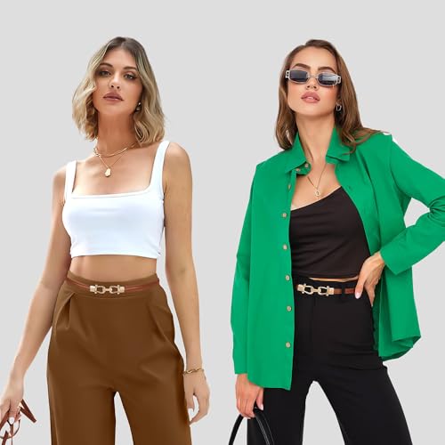 Women's Adjustable Skinny Belt - Thin Leather Waist Belt for Dresses & Jeans, three colours2