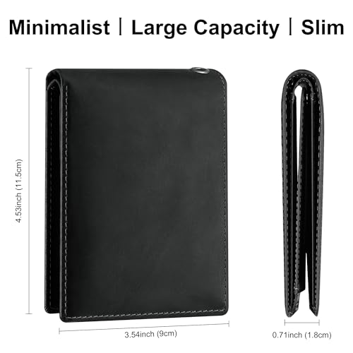 Image of Genuine Leather Wallet for Men with Chain: RFID Blocking Men's Wallet with Anti-Theft Chain - Biker Wallets with 2 ID Card Window Holds 12+ Cards - Minimalist Wallets for Motorcycle Riding Hiking