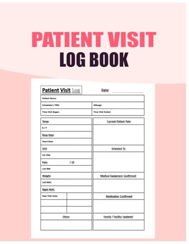 Patient Visit Log Book: Patient Report Sheet | Hospice Nurse Reference And Nursing Assessment Notebook | Home Health Nurse
