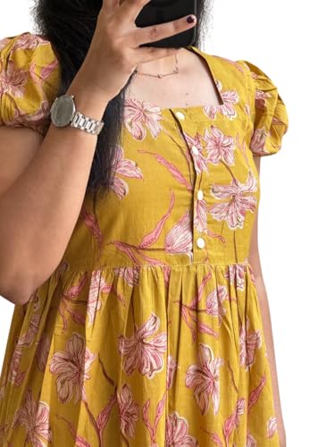 Image of Women's Cotton Blend Maxi Midi Dress Western Dress for Women Elegant Floral Printed Long Dresses
