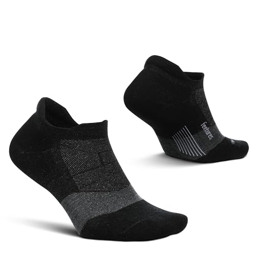 Feetures Merino 10 Max Cushion No Show Tab Ankle Socks - Wool Socks for Women & Men - Charcoal, L (1 Pair)