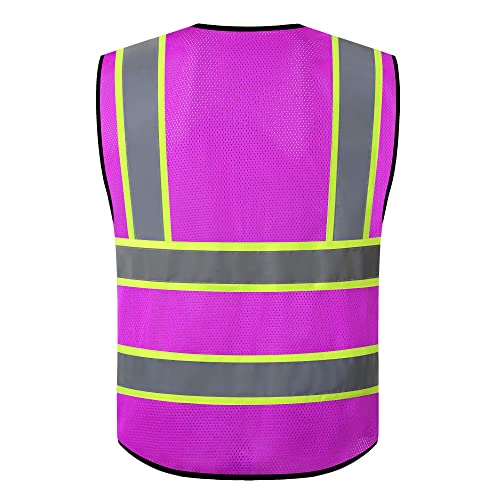 Image of Safety Vest for Men Women Reflective Construction Vest Hi Vis ANSI Standard | ANSI Standard, 8 utility Pockets 4 Reflective Strips with Neon trim High Visibilty Breathable Mesh Safety Apparel for Work