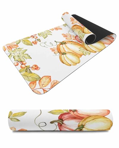 Debedcor Heat Proof Table Pads Waterproof Decorative, Fall Pumpkins Non-Slip Table Countertop Protector, Rustic Watercolor Berry Maple Leaves Insulation Mat for Kitchen Room, 40 x 12 Inches