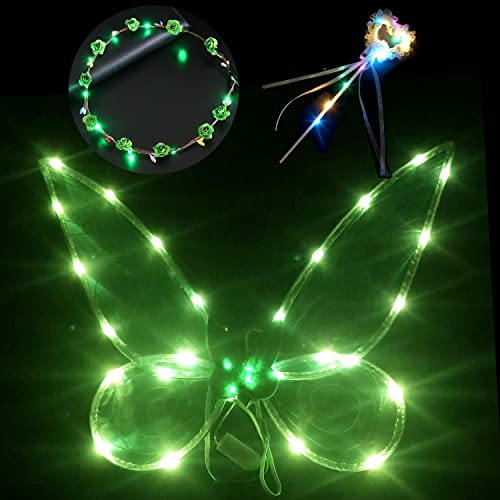 Set di ali di farfalla LED per adulti: Include 1 par di ali di fata luminose, 1 diadema di fata luminosa e 1 bacchetta di fata luminosa. Questi set di ali di farfalla LED vivaci e colorati sono perfetti per mascherarsi, costumi, ballare, cosplay o giochi di ruolo. Le donne con ali di farfalla brillanti saranno le più belle fate farfalla della notte