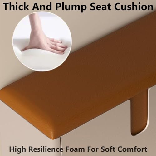 Banc à chaussures en pin avec assise cuir beige 80cm - 5