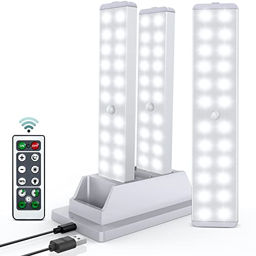 LED Closet Lights with Charging Station, 24-LED Under Cabinet Lighting with Remote, Homelife Motion Sensor Light Indoor, Wireless Battery Powered Lights Bar for Kitchen, Wardrobe, Hallway(3 Pack)