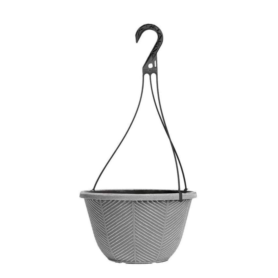 Fyne-Finds Round Plastic Silver Grey Hanging Basket 30cm, 12inch Plant Pot 8L Outdoor Garden Hook Hanger Planter Weatherproof, Drainage Hole, UV-Resistant, Frost Proof (1)