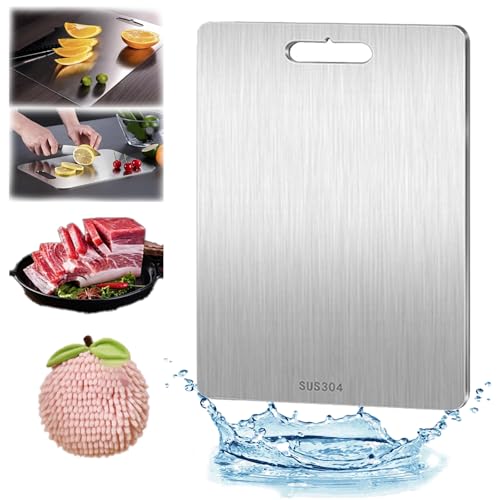 Pure Titanium Cutting Board, Titanium Cutting Board Set of 3, Double-Sided Food Grade Meat Cutting Board with Scratch-Resistant Knife-Friendly Surface Hygiene & Durability (S: 29 * 20cm/11.4 * 7.9in)
