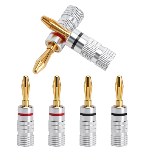 TNSLAND Lot de 3 paires de fiches banane plaquées or 24 carats pour câble de haut-parleur, home cinéma, récepteur AV, home cinéma, récepteur AV