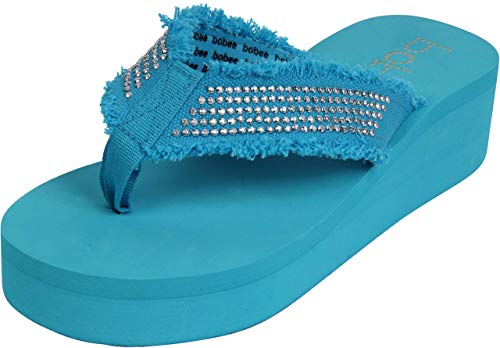 Bobee Women's 2" Platform Beach Thong Sandal Thick Strap Flip Flop Turquoise 8 - Thumbnail 2