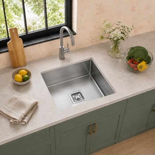 Image of COOTER Single Bowl Kitchen Sink 18x16x10 inch 304 Grade premium Stainless Steel Handmade Sink Brushed Matte Finish Integrated Stainless Steel Coupling, Fruit Tray & Hose Pipe