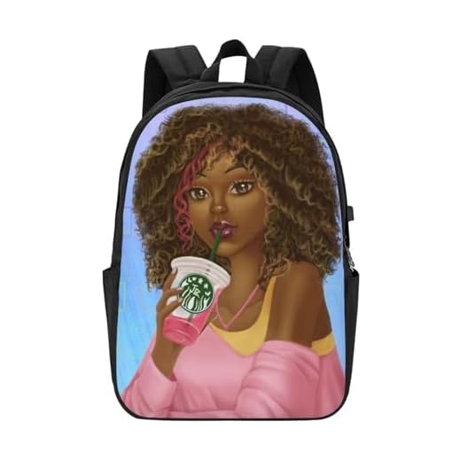 SARA NELL School Backpack Black Art Afro Girl Drink Juice African American Girl Bookbag Casual Travel Bag For Teen Boys Girls