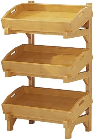 Multi-Layer Fruit & Vegetable Storage Rack, Removable Potato & Onion Bin, Grooved Design for Kitchen & Dining Room, Flat or Tilted Use, Brown 26"x11"x39.4"