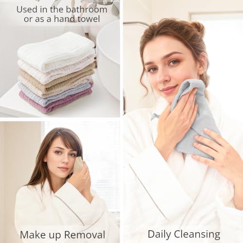 Image of Konssy 6 Pack Face Cloths, 100% Muslin Cotton Wash Cloth for Washing Face