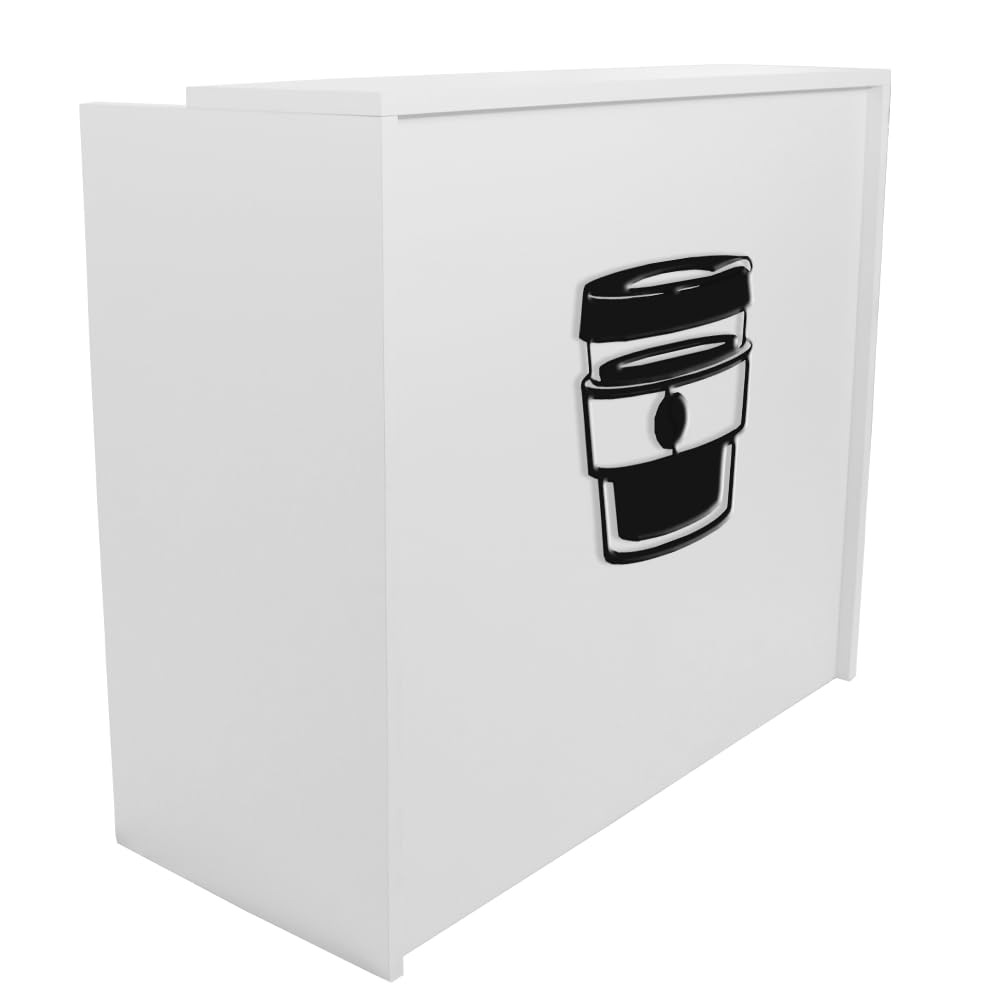 Mostrador de Recepción para Hostelería, Cafetería. Mesa Mostrador con Diseño en Relieve Vaso Café (80cm Ancho, Blanco)