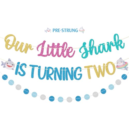 FOZEE Our Little Shark is Turning Two Banner - Shark 2�΂̒a�����f�R���[�V�����A�C���e�[�}�ɂ���2�΂̒a�����p�[�e�B�[�p�i�A�R�t���B