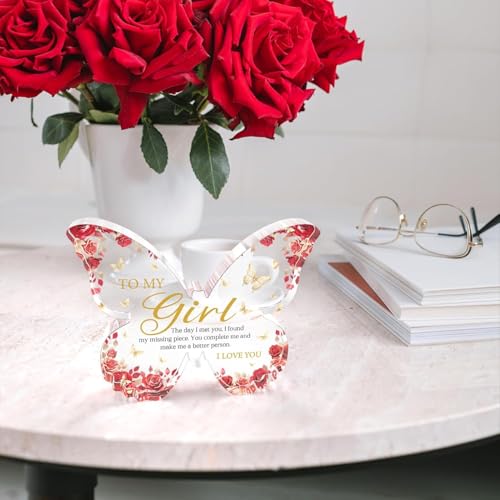 Image of Gifzy Romantic Gifts for Girlfriend Anniversary Birthday, 5x5x0.5 Inch Butterfly Acrylic Plaque Decor, I Love You Present for Her, Valentines Day Christmas Anniversary Birthday Gift for Girlfriend from Boyfriend