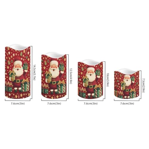 Image of Vintage Christmas Flameless Battery Operated Candles Set of 4 | cozy Xmas Flameless Candles with Remote Flickering, LED Candles with Timer for Living Room Decorations