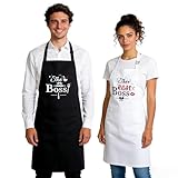 Paargeschenk für Beide - 2 Stück Wasserdichte Kochschürzen Personalisiert mit 2 Taschen, Schürzen für Männer Damen, Lustiges Geschenk für Paare Jahrestag Valentinstag Hochzeit Weihnachten (Boss)