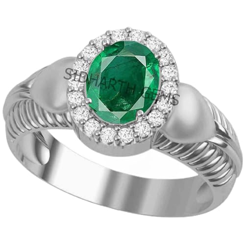 Bague émeraude naturelle en argent sterling 925 de haute joaillerie mixe