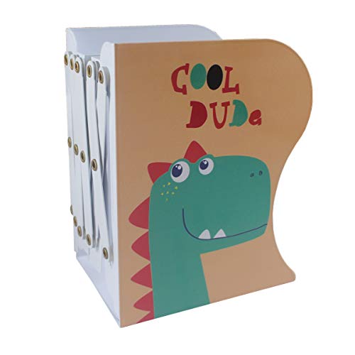Citmage Adjustable Bookend Metal Dinosaur Pattern Bookends Non-Skid Heavy Duty Book Holder Stand Hold Books,Magazines,Cookbooks(5.7''x3.9''x7.4'') (Yellow-Green)