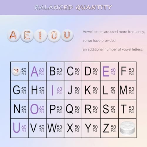 Image of Looconi 1400pcs Rose Gold Letter Beads 4x7mm White Round Acrylic Alphabet A-Z Heart Pattern Beads and Crystal Line for Jewelry Making Bracelets Necklaces Key Chains