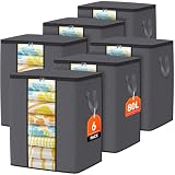 SpaceTrove Clothes Storage Bags, 6-Pack Comforter Blanket Organizers, 80L Large Capacity Containers with Visual Window for Clothing, Quilt, Sheet, Pillow, Closet Organization for Bedding (Grey)