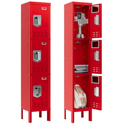 Image of BUTISOW Metal Lockers - 66 inch Height Steel Lockers for Employees with 3 Door Storage Locker with Card Slot for Employees Gym School Home Office Garage - Assembly Required