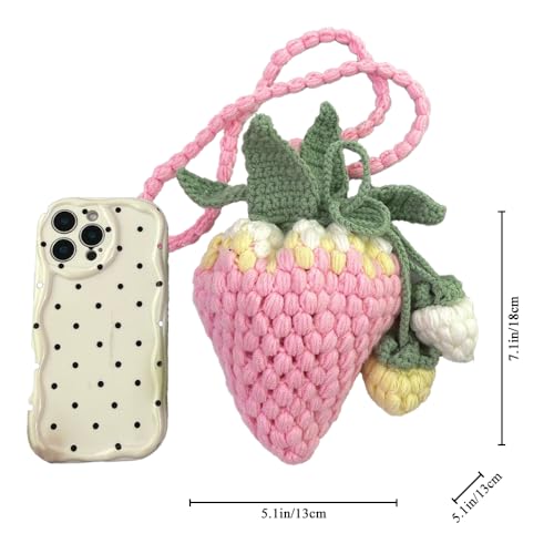 Image of Handmade Knitted Shoulder Bag Crochet Strawberry Purse for Women