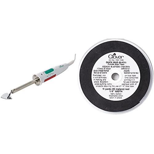 Clover MCI-900 Mini Iron , White & 700-1128 Quick Fusible Bias Tape, 1/4-Inch Wide by 11-Yard, Black