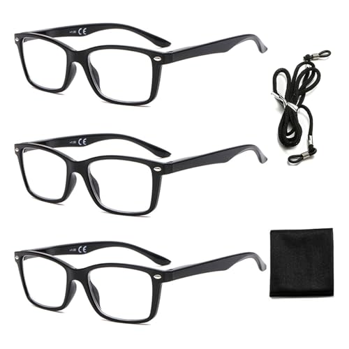 Suertree Okulary do czytania sprężynowe zawiasy 3 sztuki w opakowaniu, pomoc w widzeniu, okulary do czytania dla kobiet i mężczyzn, 2,75X BM151