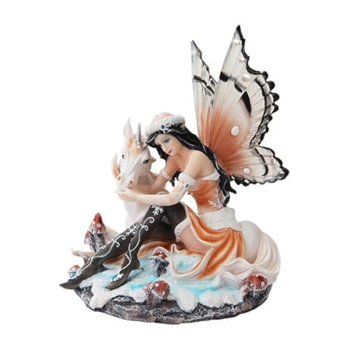 PTC 7.5 Inch Butterfly Winged Fairy with Magical Unicorn Statue Figurine