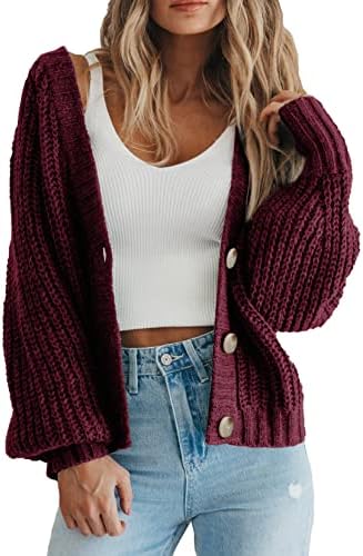 PRETTYGARDEN Women's Long Sleeve Plain Button Down Sweater Classic V-Neck Knit Cardigan — Wine Red