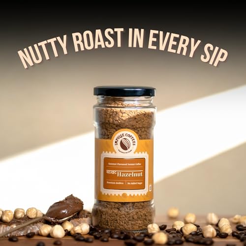Impulse Coffees Nutkhat Hazelnut Instant Coffee Powder | Smooth Medium Roast Arabica with Toasty Rich Hazelnut Aroma & Creamy Aftertaste | Instant Café-Style Flavoured Coffee for Home & Office | 100Gms