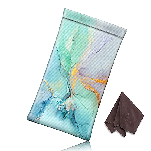 Image of FINTIE Soft Eyeglasses Case with Cleaning Cloth, Portable Squeeze Top Vegan Leather Glasses Pouch, Sunglasses Eyewear Bag