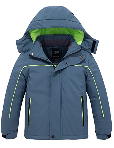 Zshow Boys' Skiing Jacket Waterproof Lightweight Jacket Warm Hooded Winter Coat (Gray Blue,14-16) #TOP23