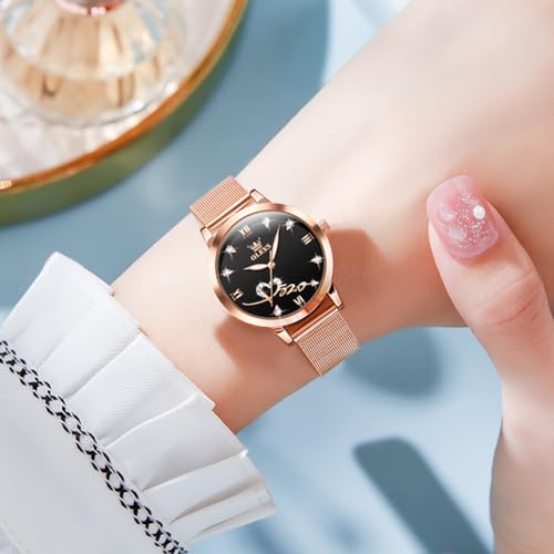 OLEVS Women Watch Fashion Rose Gold Diamond Analog Quartz Female Watch for Women Luxury Dress Ladies Stainless Steel Luminous Waterproof Date Wrist Watches
