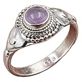 Pure 925 Sterling Silver Round Amethyst Ring Natural Purple Amethyst Cabochon Stone, Floral Vintage Design, Handmade Statement Silver Jewelry Gift for Unisex (5)