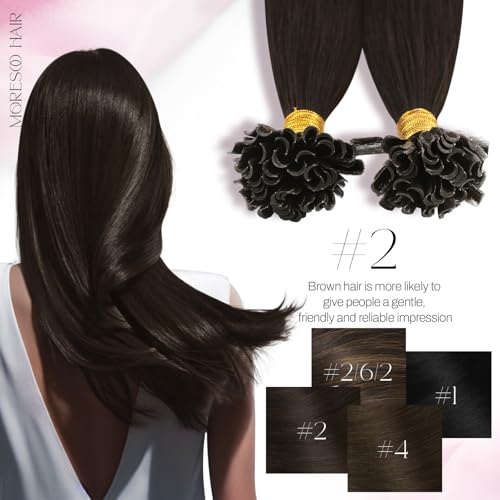 Image of Moresoo U Tip Hair Extensions Human Hair, Dark Brown, 16 Inch | 50g 50 Strands, Soft Straight Texture, Professional Settings, Seamless Color Match, Daily Styling